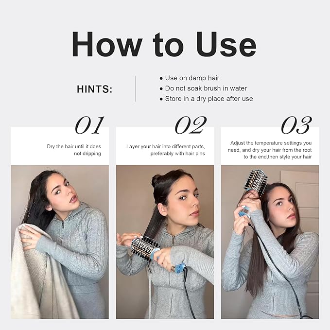 Travel Size Hair Dryer Dual Voltage Hair Styler, 110-240V 2 Inch Oval Jet Brush, Blow Dryer with Universal Adapter for Worldwide Use