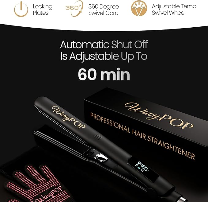 2 in 1 Professional Dual-Voltage Titanium Flat Iron Hair Straightener | up to 480°F | 10s Heat-Up | Straightening Iron & Hair Curling Wand 1.75" with Ceramic MCH Fast Heat, Auto Shut Off