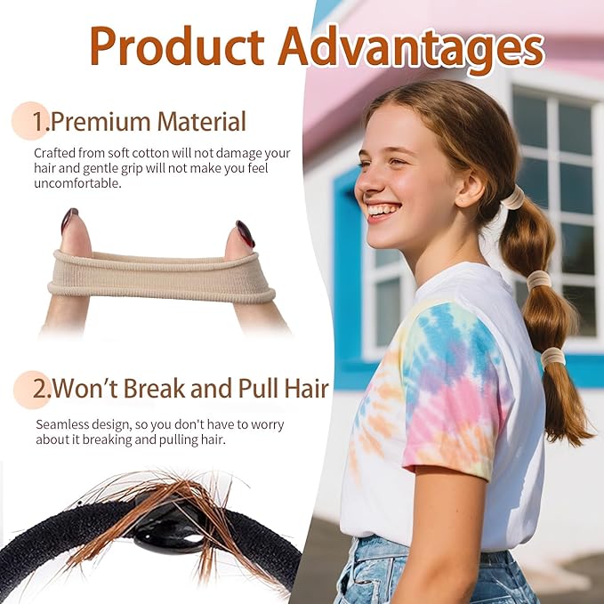 Bessrung 100 PCS Seamless Nylon Hair Ties, No Damage Elastics Hair Ties for Women Girls, Soft Stretchy Ponytail Holders for Thin Thick Hair, Snag-Free Hair Bands Christmas Gift(Beige Color)