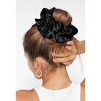 CEELGON Black Big Satin Scrunchie6.5 Inches Jumbo Scrunchies Silky Hair Ties Oversized Ponytail Holderfor Thick Curly Hair Extra Large Hair Accessories for Women (Black)