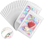100 Pieces Smell Proof Mylar Bags, Holographic Packaging Bags, Resealable Odor Foil Pouch Zipper Bag with Clear Window for Food Storage and Lipgloss, Jewelry Lash(White, 4 x 6 Inch)