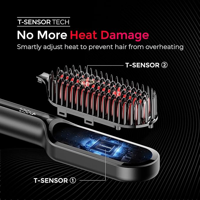 TYMO Hair Straightener Brush - Upgraded Ionic Compact Straightening Brush for Women with Wave-Design Bristles, Fast, Smooth Styling, Lightweight Hot Comb & Travel Flat Iron, 1 Billion Ions, Black