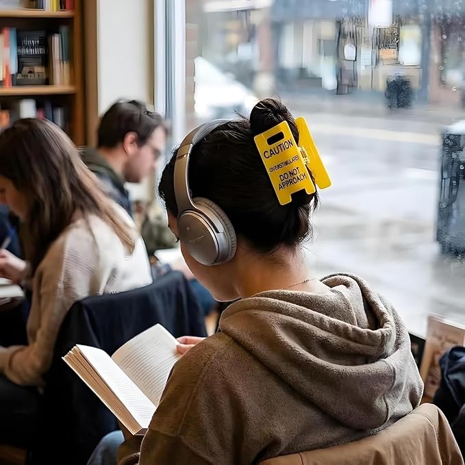 2PCS Overstimulated Caution Sign Hair Claw Clip,Yellow Caution Hair Clip,Do Not Approach Sign Hair Claws Hair Clips for Thick Hair,Funny Gag Gift for Women and Friends