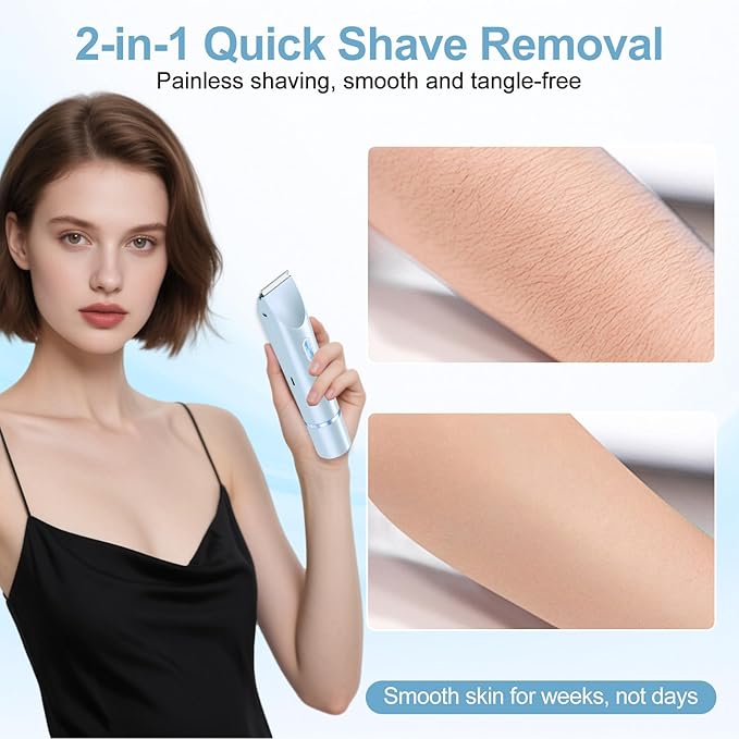 2025 New Bikini Trimmer for Women, 2 in 1 Dual Head Body Bikini Shaver, Ultra Low Silent, Painless & Cordless Hair Removal for Body , IPX7 Waterproof & Easy Cleaning for Shower & Travel (Blue)