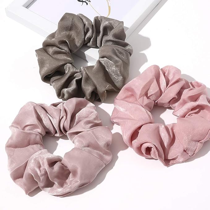 Ivyu Silk Satin Scrunchies - No Crease Hair Ties for Women, Thick Hair Ponytail Holders with Soft Elastic Bands