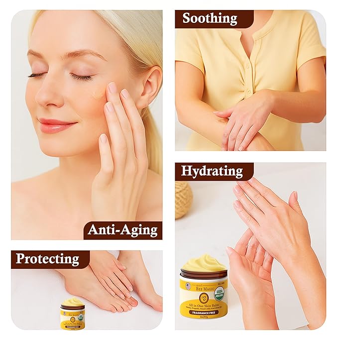 Sweet Bee Naturals - Sweet Bee Magic, All In One Healing Skin Cream. Organic Skin Balm, Small Batch Crafted in USA, 4 Ounce Jar. Certified Organic, 2-4 Ounce Jars (8 Ounce)