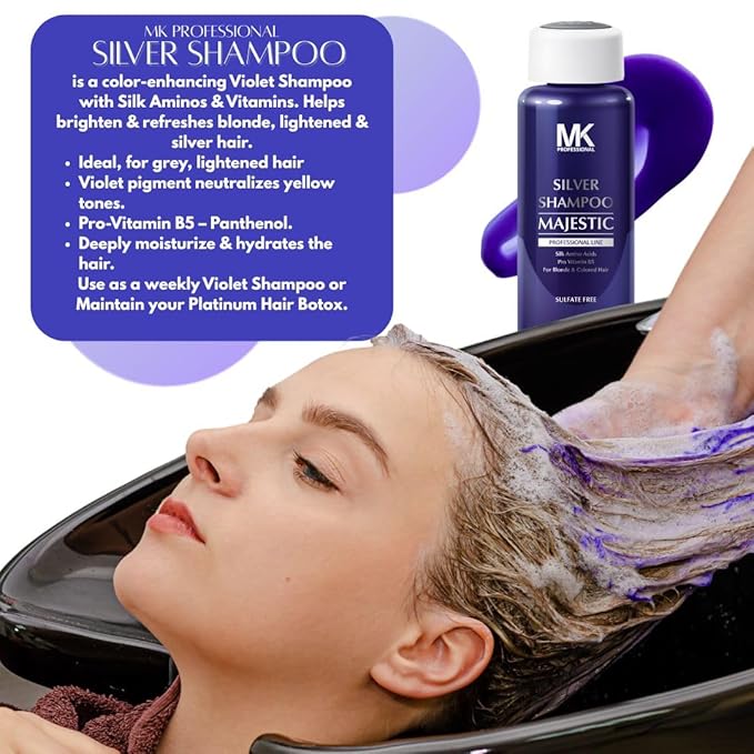 MK PROFESSIONAL Sultate Free Silver Shampoo, Infused with Pro Vitamin B5 for Coloured Hair, Repair, Strengthens, Nourishes All Hair Types, Adds Shine & Leaves Hair Feeling Soft - 10.1 Fl Oz (300ml)