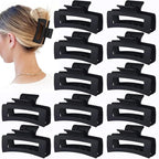 3.5 Inch Medium Hair Claw Clips 12 Pcs Square Claw for Thick and Thin Hair Rectangular Rectangle Hair Clips Jaw Clips Bulk Hair Accessories for women and Girls (Black)
