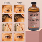 Kitsch Organic Castor Oil for Hair Growth - 100% Pure Castor Oil, Organic Cold Pressed Unrefined Glass Bottle for Face, Skin, Lashes, Brows, Scalp, Nails & Belly Button | Ideal Gifts for Women- 16 oz