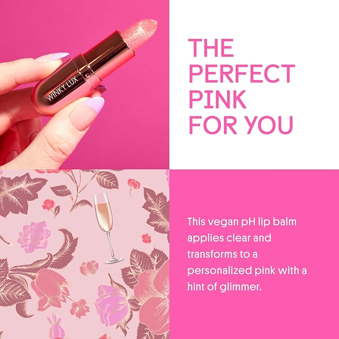 Winky Lux Rosé Glimmer Balm -Hydrating ph Lip Balm, Natural Pink Tint with pH Color Changing, Moisturize & Soften Lips While Leaving Sheer Pink Tint, with Vanilla Scent