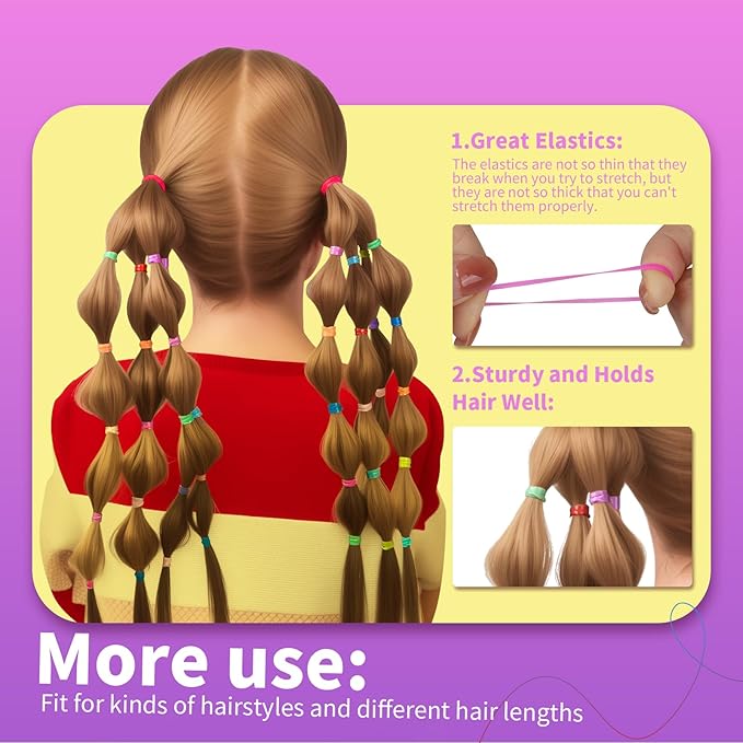 Teenitor Elastic Hair Bands, Small Hair Elastics, 2000pcs Multi Color Hair Ties, Hair Holder Elastic Rubber Bands for Girls, 11 Colors