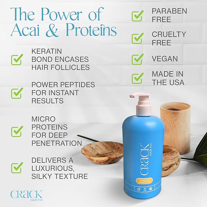 Crack HAIR FIX Shampoo with Pump | Moisturizing & Strengthening Sulfate-Free Formula | Protects Against Dryness, Reduces Breakage & Restores Shine | 33.8 Oz / 1000 mL