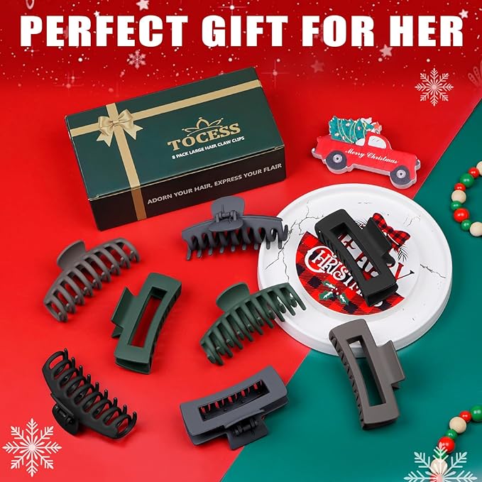 TOCESS 8 Pack Big Hair Claw Clips for Women Large Claw Clip for Thin Thick Curly Hair 90's Strong Hold 4.33 Inch Nonslip Neutral Matte Hair Clips