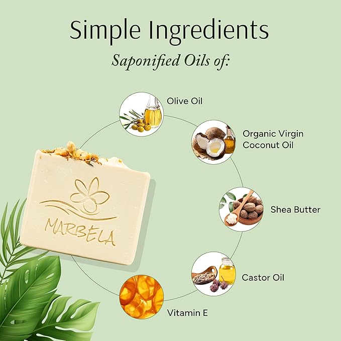 Marbela Cosmetics Wild Jasmine Handmade Soap Bar - Made in USA, Vegan Friendly, Palm Oil Free, Natural Bar Soap - Gentle Face & Body Soap for Daily Skin Care, Moisturizing & Nourishing - 3.5 oz