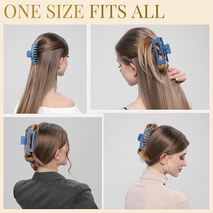 Blue Hair Clips for Women - 8 Pack 4.3 Inch Large Hair Claw Clips for Women Thin Thick Curly Hair, Big Matte Banana Clips,Strong Hold jaw clips