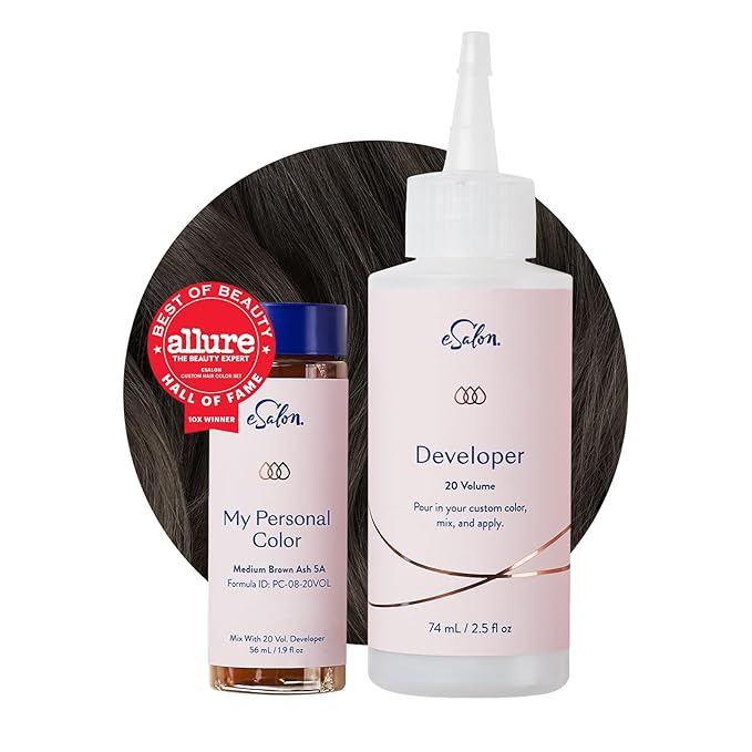 eSalon Permanent Hair Color Kit - Medium Brown Ash - Professional-Grade Ammonia-Free Dye for Up To 100% Gray Coverage on All Hair Types