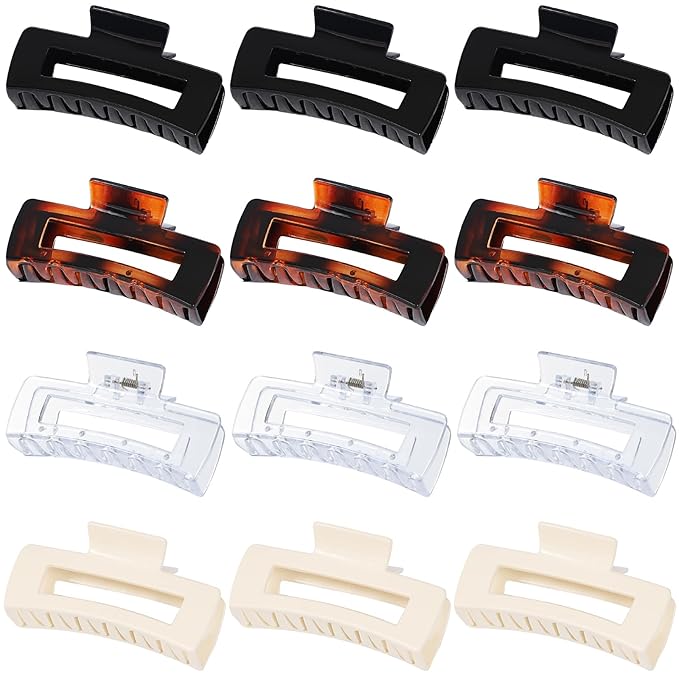 4.1 Inch Large Claw Clips - 12 Pcs Jumbo Square Jaw Clips for Thick Hair, Bulk Hair Accessories for Women and Girls - Transparent