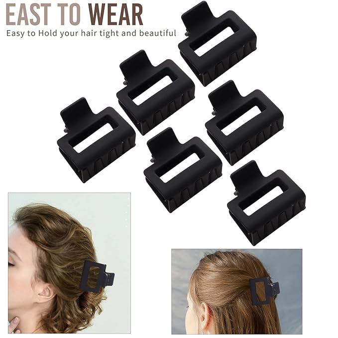 12 Pack Black Square Claw Clips, Big and Small Neutral Rectangle Hair Claw, Non-slip Matte Large Hair Clips for Women,Strong Hold jaw clip for Thick Thin Hair
