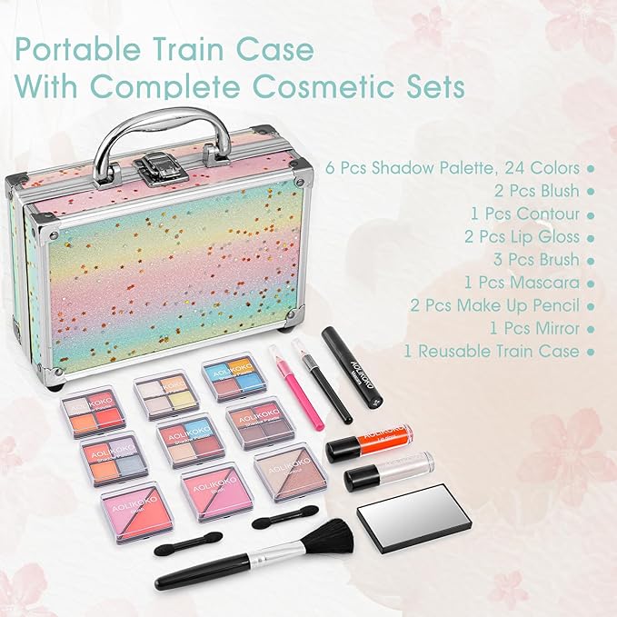 Makeup Kit for Teenager & Women Full Kit, All in One Makeup Set With The Small Cosmetic Train Case, Professional Makeup Kit, Makeup Gift Set for Women Girls (Set B)