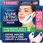 Stylia V Line Lifting Collagen Mask - Lift, Firm & Contour Jawline - Double Chin Reducer Strap with Hyaluronic Acid & Aloe - Neck Tightening and Lifting Mask - Jawline Shaper Face Lift Tape (5PC)