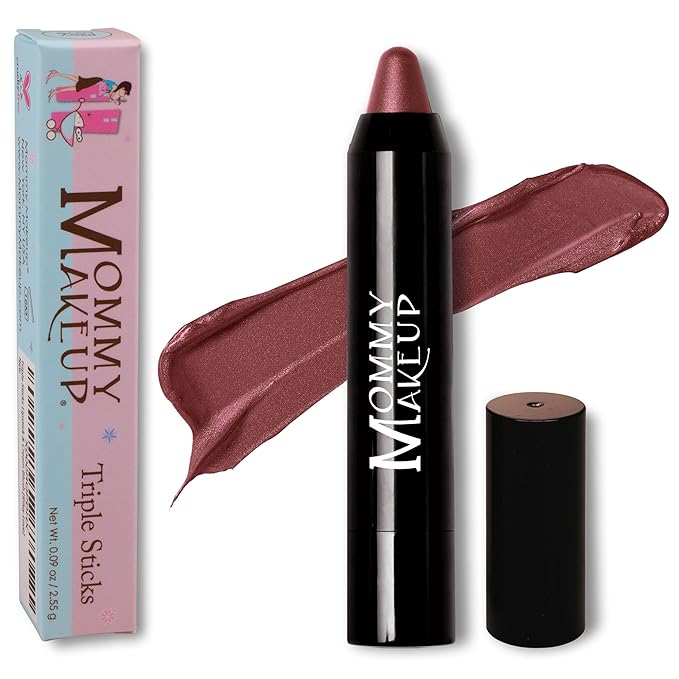Mommy Makeup Triple Sticks Lipstick, Cream Blush & Treatment All-In-One with Shea & Cocoa Butter - Soft & Creamy Moisturizing Lip Crayon For Lips & Cheeks (Gigi)