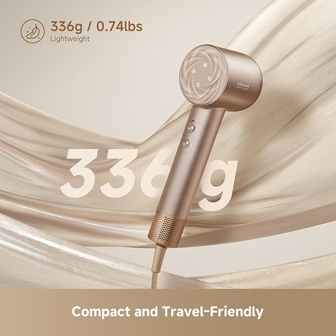 Dreame Glory Mix High-Speed Hair Dryer, Dual Voltage, 3 Magnetic Nozzles, Perfume Infusion, Customized Fragrant Drying, NTC Control, 300M Negative lons, 110,000RPM Motor, 336g Lightweight, Gold