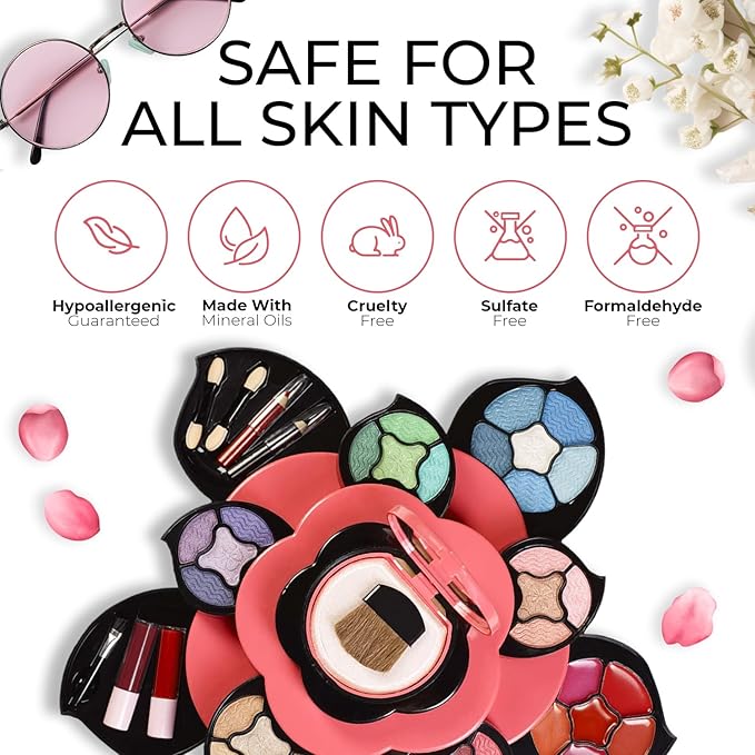 Toysical Makeup Kit for Teens - Flower Palette Gift Set for Teen Girls and Women - Makeup for Girls 10-12 - Petals Expand to 3 Tiers - Variety Shade Array - Full Starter Kit for Beginners