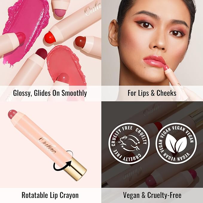 Oulac Pink Nude Lipstick - Moisturizing Lipstick Tinted Lip Balm for Dry Lips, Hydrating Creamy Lip Crayon & Blush - Lip Colour and Cheeks Makeup | 2.48g, Fruit Surge (02)
