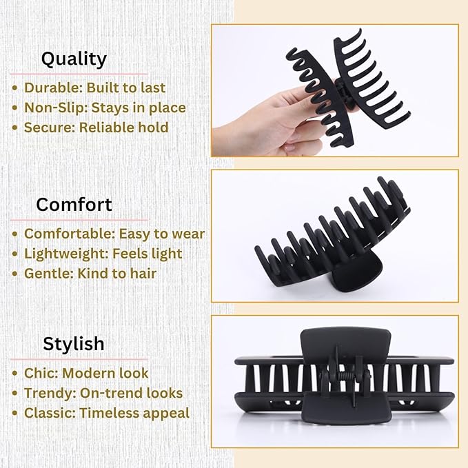 LuSeren 8 Pack White and Black Hair Clips for Women 4.3 Inch Large Hair Claw Clips for Women Thin Thick Curly Hair, Big Matte Banana Clips,Strong Hold jaw clips