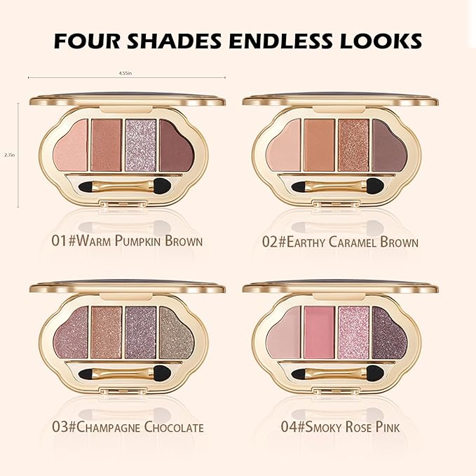 Nude Eyeshadow Palette 4 Colors, Smoky Pink Rose Matte Shimmer Eye Shadow Quad, Soft Pink Neutral Shades, High Pigment Long-Lasting Blendable Formula, Perfect for Romantic Daily Looks, 4#