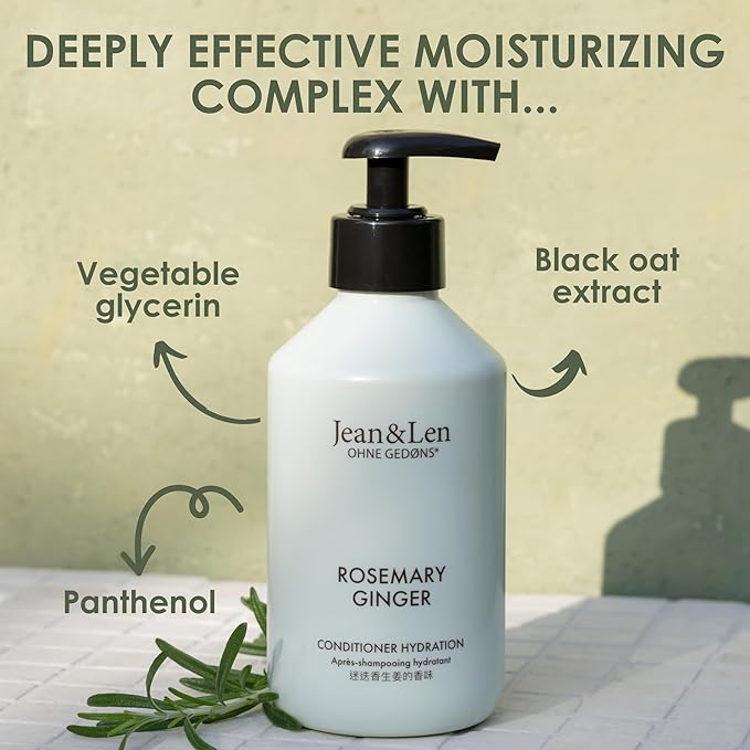 Jean & Len Rosemary & Ginger Conditioner, for dull and lackluster hair, provides intensive care and improves combability, with a spicy scent, without parabens or silicones, 10.14 Fl. Oz.