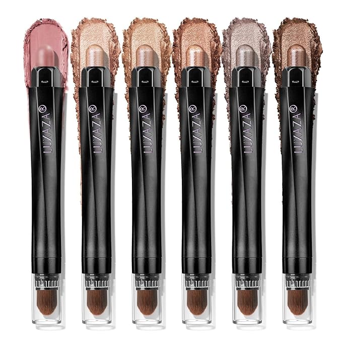Neutral Eyeshadow Stick Makeup 6PCS Set, Brown Nude Metallic Shimmer Matte Cream Eye Shadow Palette Eyeliner Brightener Pencil Crayon, Halloween Makeup - BROWN CANYON