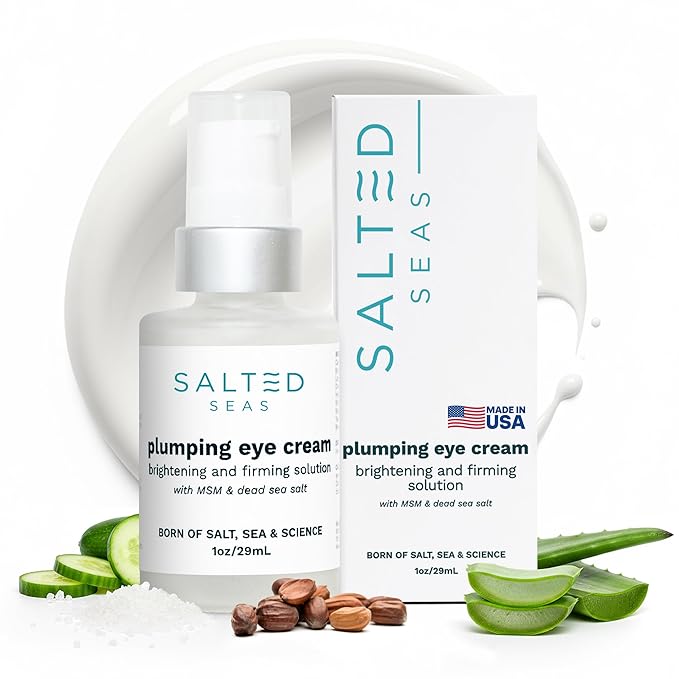 Plumping Eye Cream – Made in USA - Hydrating, Firming, Brightening Under Eye Treatment for Dark Circles, Puffiness & Fine Lines – Anti-Aging Skincare with Ocean Minerals & Hyaluronic Acid