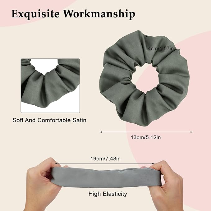 Satin Scrunchies for Women – 8PCS Green Silk Hair Ties – No Crease, Frizz-Free, Gentle Elastic Hair Bands for Thick & Thin Hair, Soft & Stylish Hair Accessories Gifts