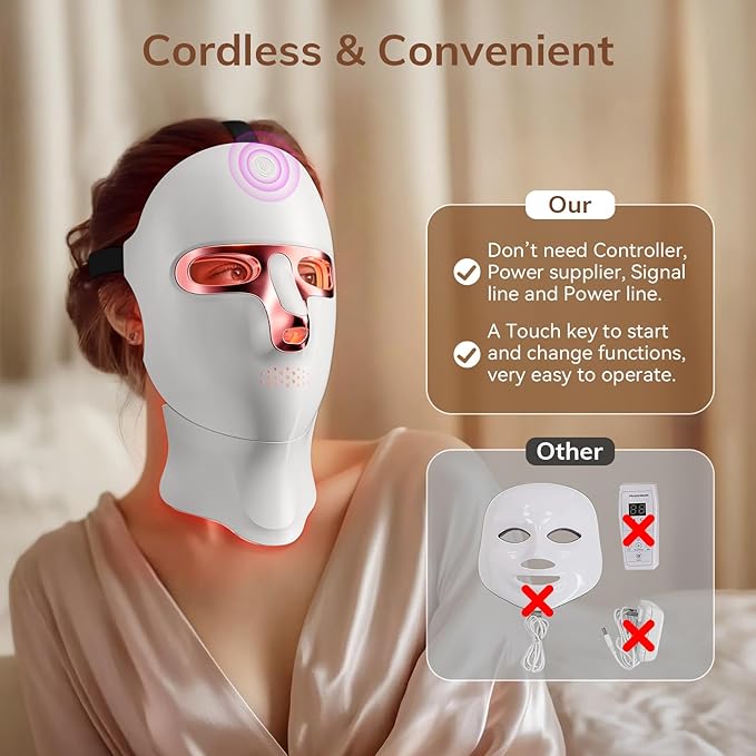 Red Light Therapy Mask for Face,Cordless LED Face Mask Light Therapy,USB C Rechargeable,Infrared Lights Masks for Home Working Travel Yoga Sleep