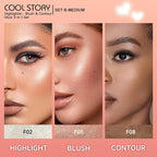 Cool Story 3-in-1 Makeup Set, Highlighter, Blush and Contour Balm Stick, Cream Formula for Face Contouring, Professional Cosmetic Kit (SET-B)