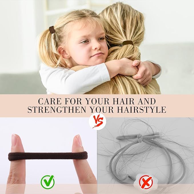 obeoby 100PCS Hair Ties for Thick Hair, Neutral Seamless Nylon Elastic Ponytail Holders Stretchy Hair Bands for Women Girls