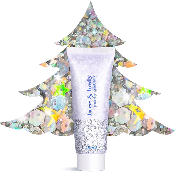 Christmas Body Glitter - Stocking Stuffers, Sequin Face Hair Makeup for Party Rave Festival, Christmas Gifts for Adults (Silver Body Glitter)