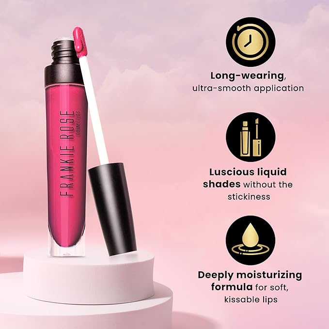 Frankie Rose Cosmetics Lip Gloss | Non-Sticky Formula, Long Lasting Gloss Shimmer, Bold Pigment & Hydrating Gloss of Lips, Crushed Berries Glossy Lip Gloss, 20g