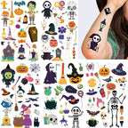 360PCS Halloween Temporary Tattoos for Kids, Halloween Face Fake Tattoo Body Stickers Decorations, Face Makeup Assorted Prizes Goody Bag Stuffers Party Favors Supplies Decor Pumpkin Witch Skull Adult