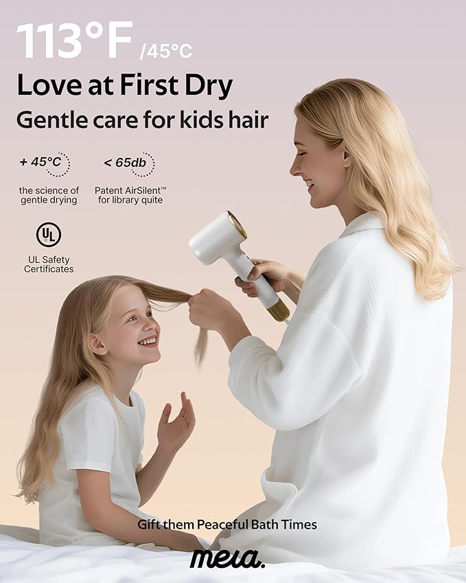 Professional Bi-Ionic Hair Dryer- mera Classic -Fast Drying Salon Results Blowdryer w/Magnetic Diffuser & Concentrator for Women, One Button Safe Mode for Cooling, cUL Certified, Lightweight, Travel