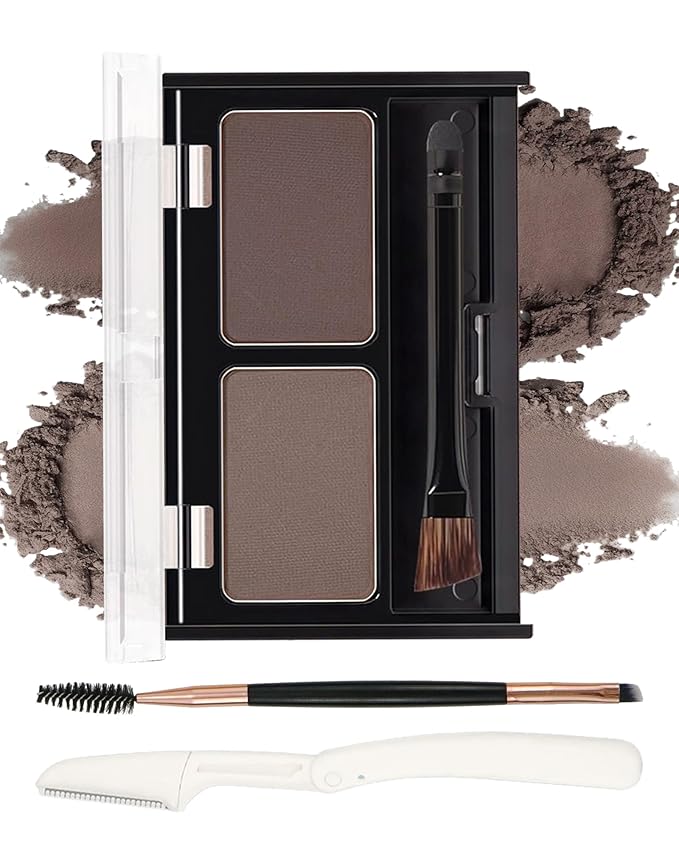 Eye Brow Powder Kit for Women,2 Colors Waterproof Eyebrow Powder Tinted Palette Brown Dark Brown Long-Lasting,Brow Fill&Sculpt Natural Eyebrow Contour Eyeshadow Mother’s Gift with Brow Brush &Razor-03