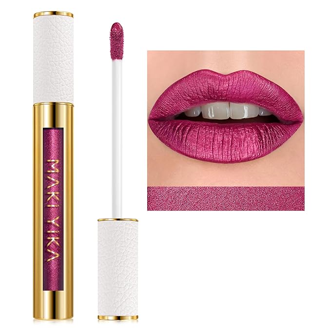 MAKI YIKA Metallic Lipstick Long Lasting Hot Pink Lipsticks for Women Shine Red Lipstick Smudgeproof Transferproof Lip Gloss (BR02 Metal Barbie)