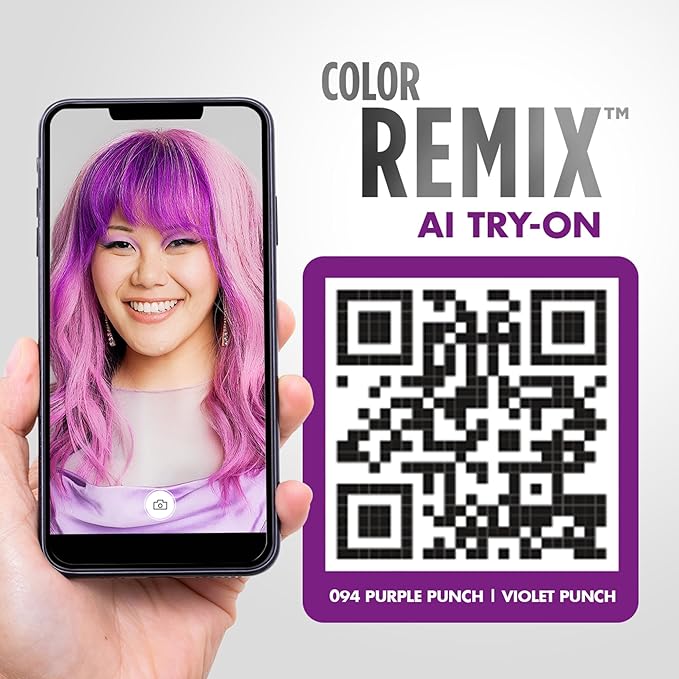 got2b Color Remix Semi-Permanent Hair Color, Purple Punch 094, Customizable Temporary Hair Dye to Create A Vibrant or Pastel Shade, Easy At-Home Application, Lasts Up to 15 Washes