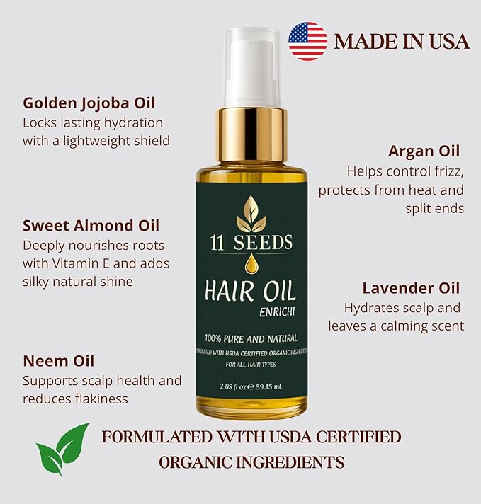 ENRICHI Hair Oil – Hair Heat Protectant for Frizz Control, Adds Shine, Helps Reduce Dryness and Appearance of Split Ends, Color Safe Formula, Natural Blend for All Hair Types - Silicone Free