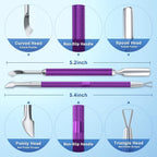 2PCS Metal Deep Purple Cuticle Pusher and Cutter Remover Salon Quality Stainless Steel Gel Nail Polish Peeler Scraper Durable Manicure and Pedicure Cleaner Tool For Fingernail and Toenail
