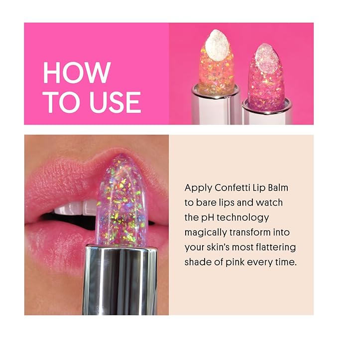 Winky Lux Lavender Glitter Confetti Balm - Hydrating ph Lip Balm, Natural Pink Tint with pH Color Changing, Moisturize & Soften Lips While Leaving Sheer Pink Tint, with Vanilla Scent