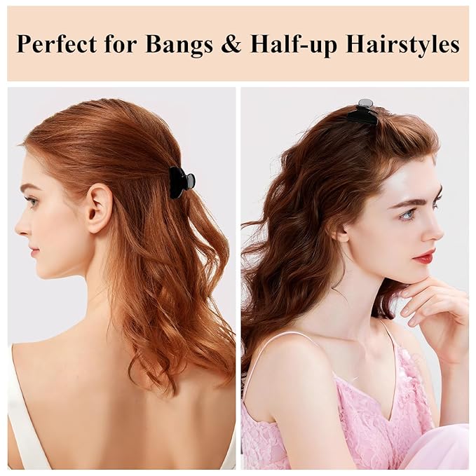 MAORULU 2 Pack Mini Acetate Hair Claw Clips – 1.6 Inch Small Durable Hair Clips for Women & Girls, Strong Hold Tiny Jaw Clips for Bangs & Half Up Hairstyles (Black)
