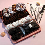 YANRONG Hair Accessories Set - 755 Seamless Ponytail Holders, Variety of Scrunchies, Bands, and Hair Ties for Thick and Curly Hair (light brown)