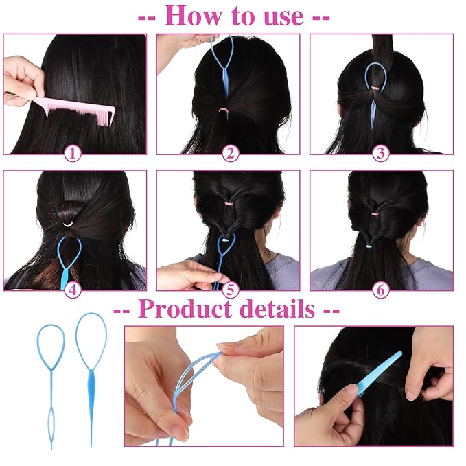 Colorful Mini Rubber Bands with Topsy Tail Styling Tools - Elastic Hair Ties, Hair Cutter, and Hair Accessories for Baby Girls and Women